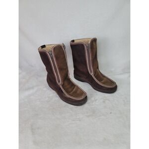 Vtg 70s Ski-Lounger Brown Suede Faux Fur Apres Ski Boots Italian Size 8 Cabin